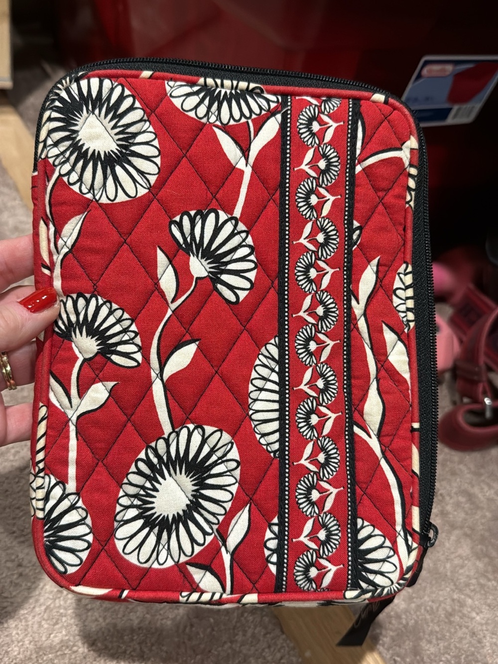Vera Bradley Deco Daisy Quilted Red Floral Travel Organizer red black